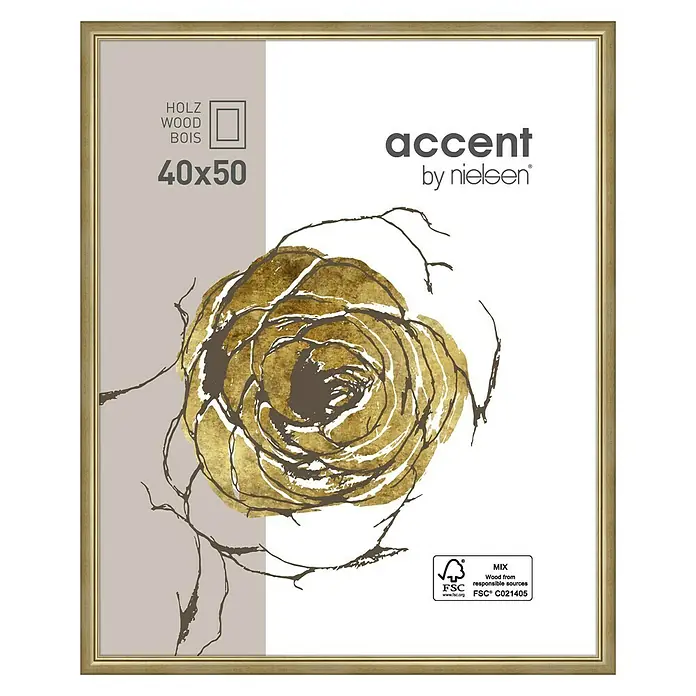 Nielsen Holzrahmen Ascot - 40 x 50 cm, Gold, Glas - Goldener Bilderrahmen von Accent by Nielsen, 40x50 cm, für stilvolle Wanddekoration.