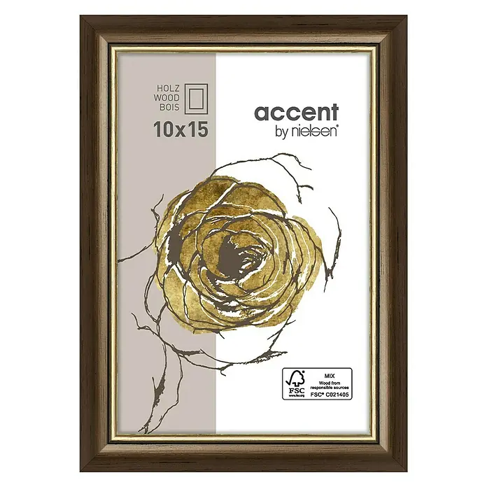 Nielsen Holzrahmen Ascot - 10 x 15 cm, Dunkelbraun/Gold, Glas - Holz-Fotorahmen Akzent von Nielsen für Fotos im Format 10x15 cm, ideal für die Präsentation Ihrer Lieblingsmomente.
