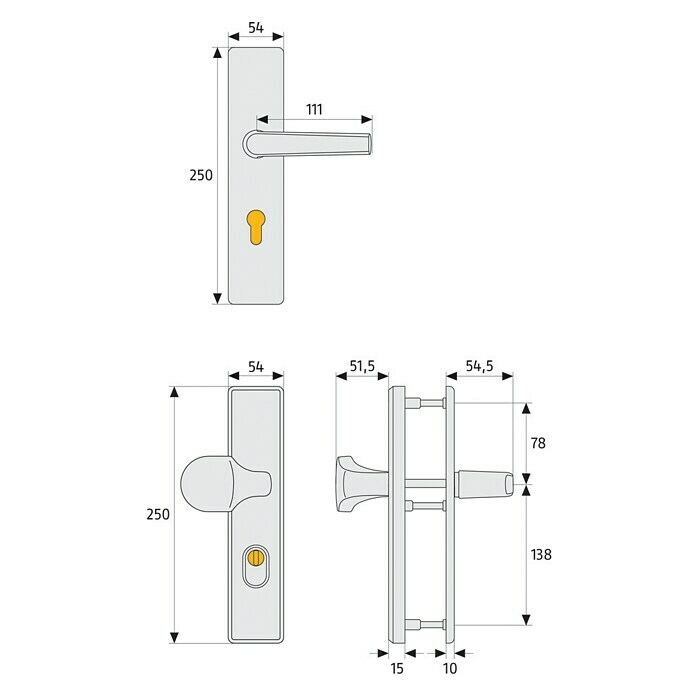 Abus Schutzbeschlag HLZS814 (Hauseingangstür, Messing, Türstärke: 52 - 72 mm, Drücker beidseitig, Form Schild: Eckig)