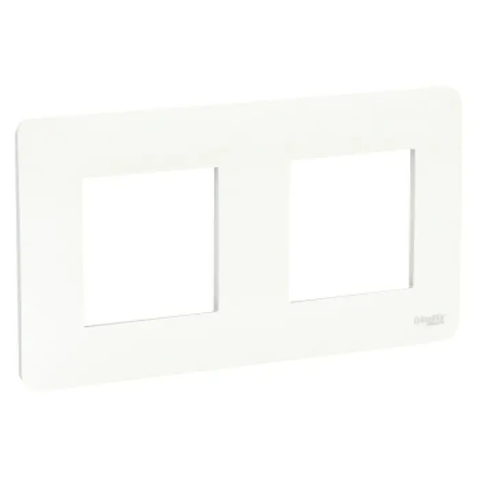 Schneider Electric New Unica Marco Studio - Blanco polar, Modelo de mecanismos: x 2, Plástico, Instalar - Una cubierta de marco doble blanca de Schneider Electric, ideal para dos dispositivos, ofreciendo un aspecto limpio y moderno.