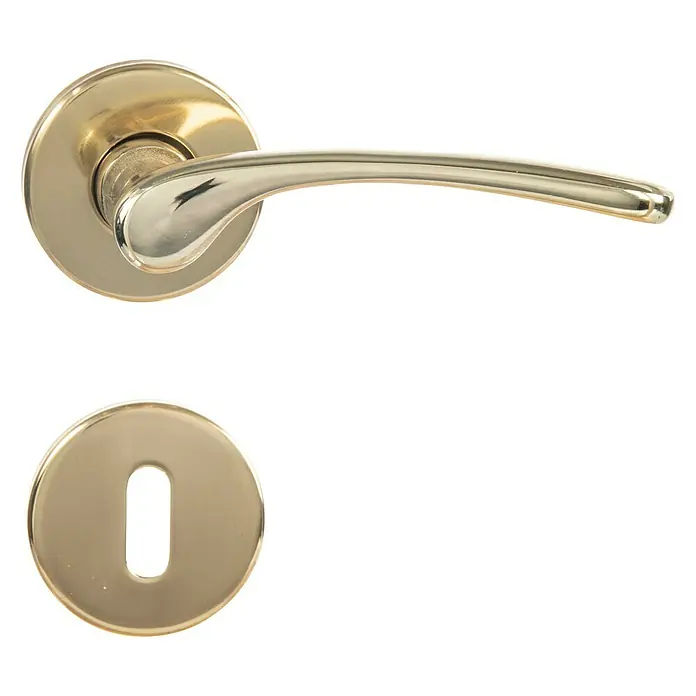 Conjunto de picaporte Classical - Latón, Grosor de la puerta: 38 mm - 45 mm - Manija de puerta dorada con juego de roseta de llave a juego que añade un toque elegante a cualquier habitación. Acabado de alta calidad y diseño elegante.