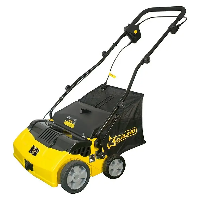 Garland Barredora Césped Roll & Comb 502 E - 1.600 W, Anchura de trabajo: 40 cm, 40 l - Escarificador de césped amarillo con bolsa de recogida para el cuidado del jardín. Esta herramienta Garland es ideal para eliminar fieltro y musgo.