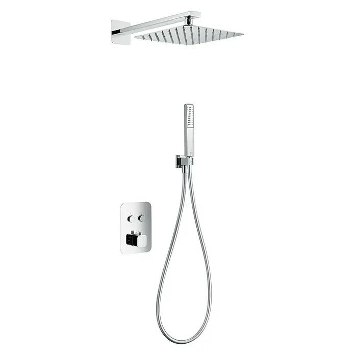 Imex Sistema de ducha Madeira - Con grifo termostático, Cromo - Sistema de ducha moderno con rociador cuadrado, teleducha y grifería cromada para un diseño de baño elegante.