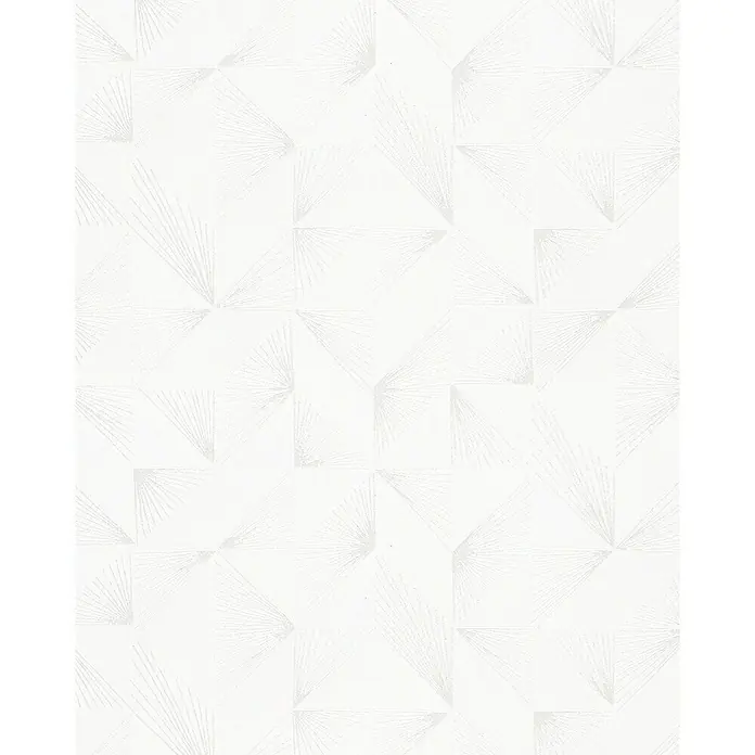 SCHÖNER WOHNEN-Kollektion Vliestapete - Weiß/Grau, Grafisch, 10,05 x 0,53 m - Abstraktes, sich wiederholendes Muster aus weißen Quadraten und Dreiecken, die mit feinen Linien verziert sind. Ideal als Hintergrund oder Textur.