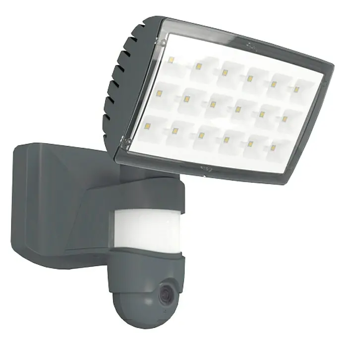 Lutec Proyector LED Peri con sensor y cámara - 25 W, L x An x Al: 22,6 x 20 x 27,1 cm, Gris, Blanco frío - Moderna luz LED para exteriores con sensor de movimiento y cámara integrada para mayor seguridad y vigilancia.