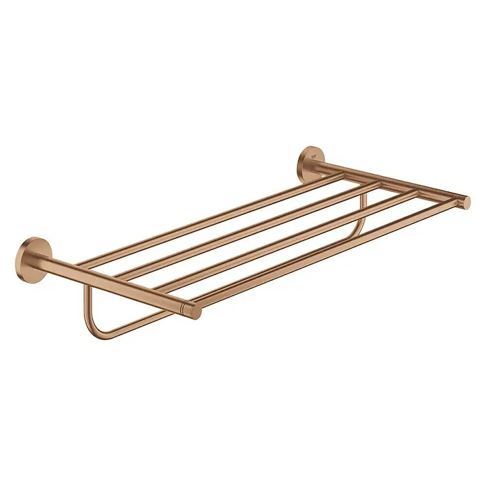 Grohe Essentials Multi-Badetuchhalter - Mit Ablage, Warm Sunset, Matt - Ein elegantes, kupferfarbenes Handtuchregal mit drei Stangen und einer unteren Ablage, ideal für jedes Badezimmer.