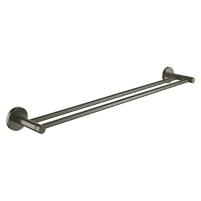 Grohe Essentials Doppel-Badetuchhalter - Hard Graphite, Matt - Doppelter Handtuchhalter aus Metall in dunklem Farbton, eine stilvolle und praktische Ergänzung für jedes Badezimmer.