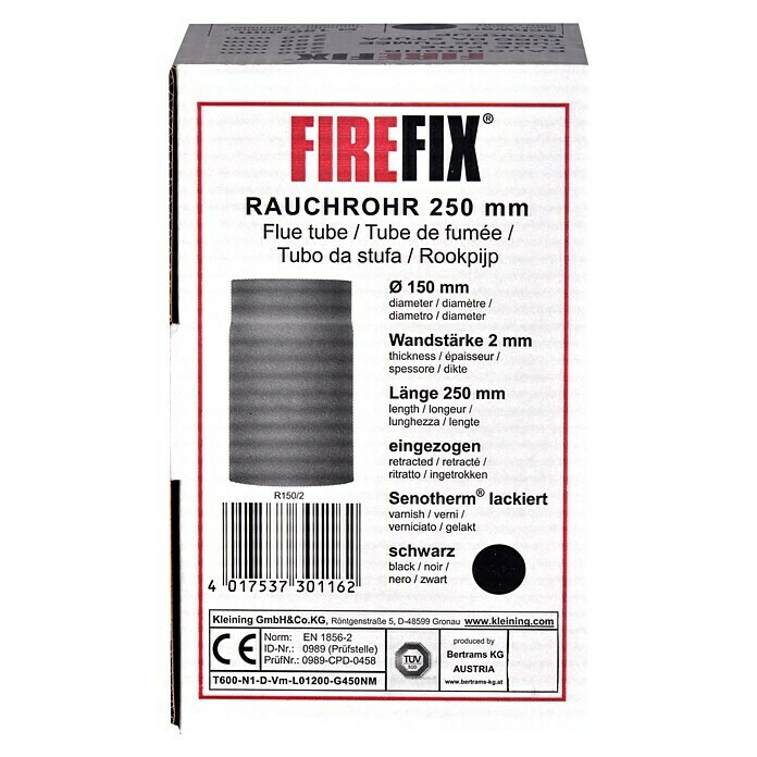 Firefix OfenrohrØ x L: 150 x 250 mm, Senotherm lackiert, Schwarz Unknown