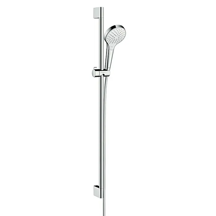 Hansgrohe Brausegarnitur Croma Select S Vario - Lochabstand: 91,5 cm, Art Strahl: Rain, IntenseRain, TurboRain, Chrom/Weiß - Abbildung einer Duschstange mit Handbrause, ideal für moderne Badezimmer.