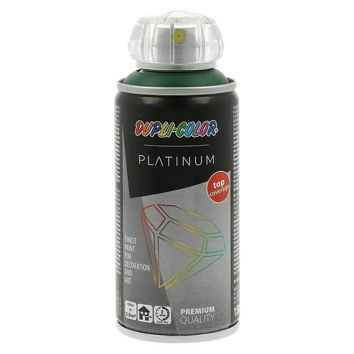 Dupli-Color Platinum Sprühlack RAL 6005 - Moosgrün, Seidenmatt, 150 ml - Dose Dupli-Color Platinum Sprühfarbe in Grün, geeignet für Dekoration und Kunst, mit hoher Deckkraft und schneller Trocknung.