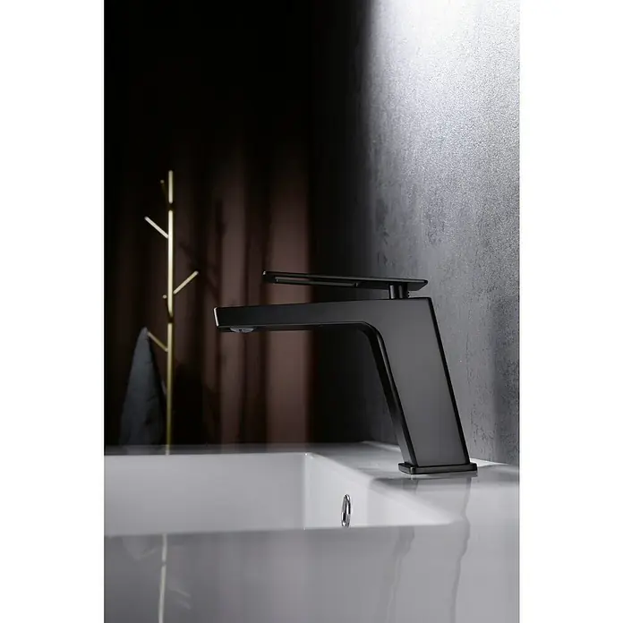 Imex Suecia Grifo de lavabo - Negro, Mate - Grifo moderno negro mate con un diseño minimalista, perfecto para un baño elegante. Sus líneas limpias añaden un toque de elegancia.