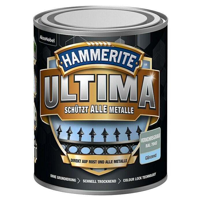 Hammerite Metall-Schutzlack ULTIMA (RAL 7042, Verkehrsgrau, 750 ml, Glänzend)