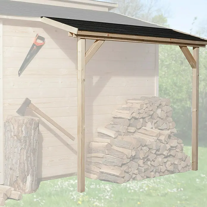Weka Seitendach - Geeignet für: Weka Gartenhäuser, 2 x 0,8 m, Unbehandelt - Ein Holzlager mit einem robusten Dach, ideal für die Lagerung von Brennholz im Freien. Schützt vor Regen und Schnee.