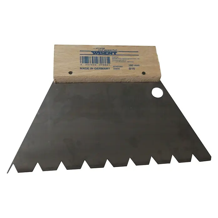 Wisent Zahnspachtel - Blattbreite: 180 mm, B16, Zahnung: 8 mm - Gezahnte Fliesenkelle von Wisent mit Holzgriff, ideal zum Auftragen von Klebstoffen beim Verlegen von Fliesen.