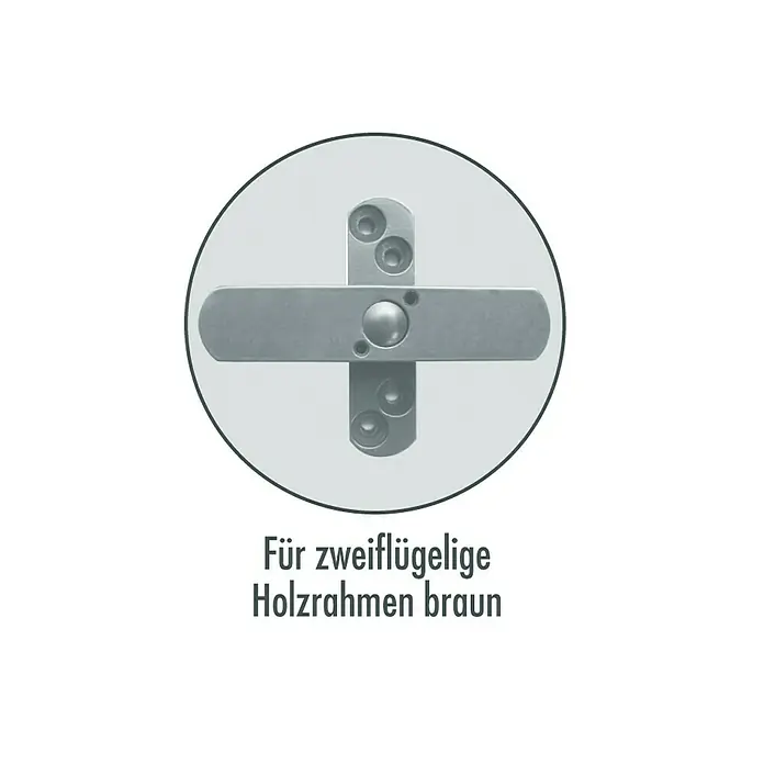 Bever Fenstersicherung Stuco Safe S21 - Zweiflügelig, Braun - Kreuzförmiges Beschlagteil für zweiflügelige Holzrahmen, ideal für braune Holzrahmen, bietet sichere und stabile Verbindungen.
