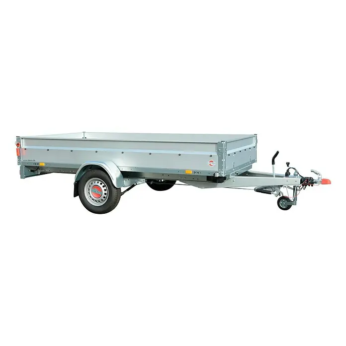 Stema Anhänger BASIC ST 1300-30-15.1 - Nutzlast: 954 kg, Einachser, Kasteninnenmaß: 301 x 153 x 35 cm, Gebremst - Ansicht eines silbernen PKW-Anhängers.