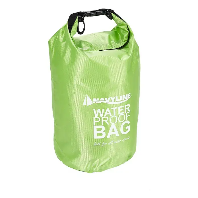 Navyline Drybag - 5 l, Grün - Wasserdichte, hellgrüne Tasche mit Tragegriff und weißem Aufdruck "Navyline Waterproof Bag". Ideal für Wassersportarten.
