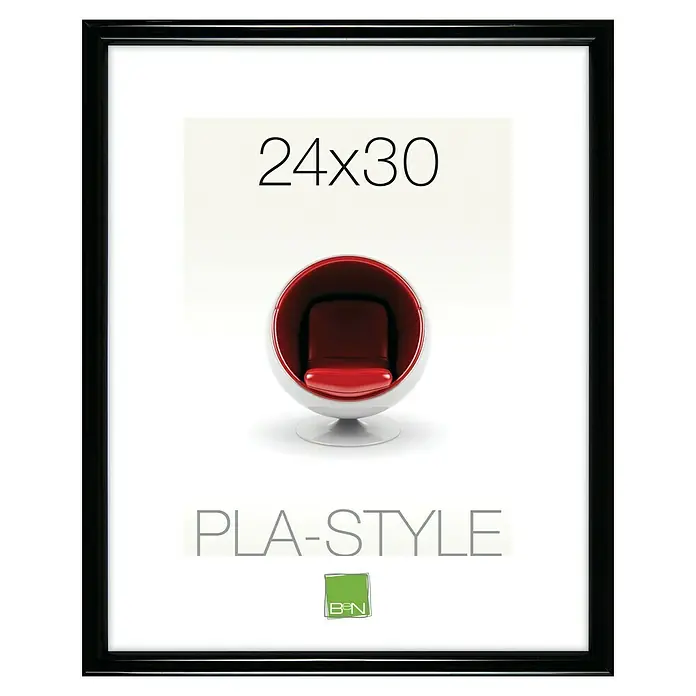 Marco de plástico Pla-Style - 24 x 30 cm, Negro - Marco de fotos negro de 24x30 de estilo moderno. El marco sencillo enfatiza las fotos y el arte y encaja perfectamente en cualquier hogar.