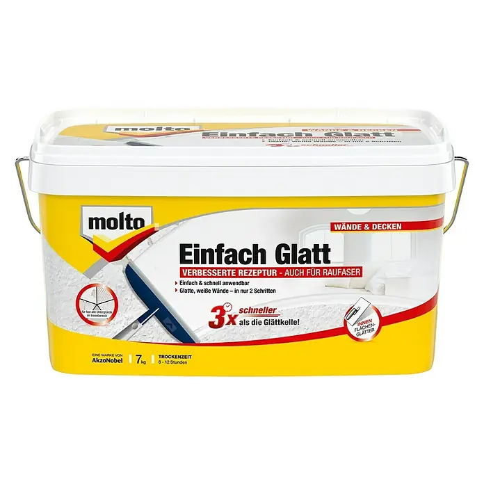 Molto Einfach Glatt Innen-Fertigspachtel - 7 kg, Gebrauchsfertig, Naturweiß - Molto Einfach Glatt: Gebrauchsfertige Spachtelmasse für glatte Wände und Decken, auch für Raufaser geeignet, einfache Anwendung.