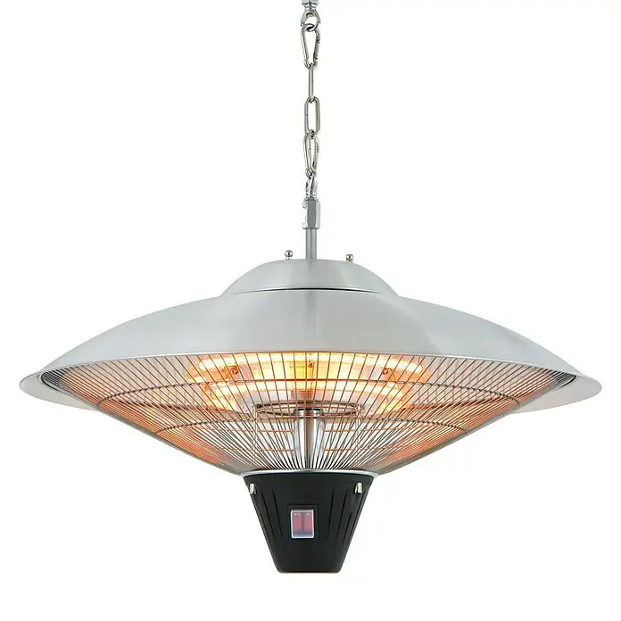 Sunred Deckenheizstrahler - 2.100 W, Silber - Hängeheizstrahler in Silber mit Schutzgitter und Bedienelementen, ideal für den Außenbereich, um Wärme zu spenden und die Nutzungsdauer zu verlängern.