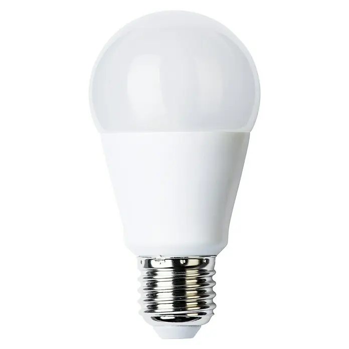 Voltolux Bombilla LED - E27, Intensidad regulable, Blanco cálido, 806 lm, 9 W, 1 ud. - Primer plano de una bombilla LED con base de rosca, ideal para una iluminación energéticamente eficiente.