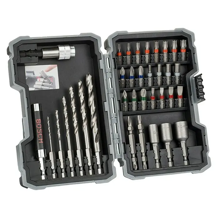 Bosch Set de brocas Robustline - 5 pzs. - El juego de brocas y puntas Bosch ofrece una amplia selección de herramientas de alta calidad para diversas aplicaciones en un práctico maletín.