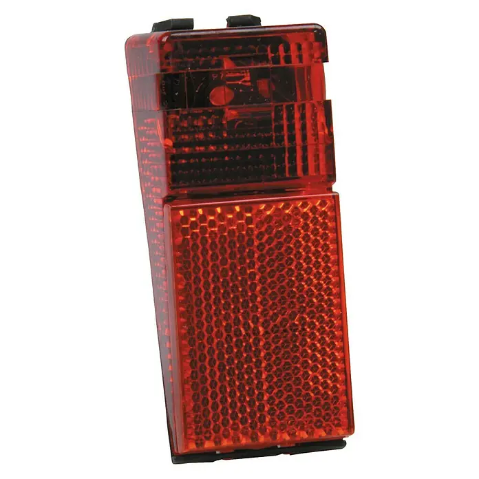Fischer Dynamo-LED-Rücklicht - Befestigung: Schutzblech - Rote Fahrradrückstrahler mit schwarzer Befestigung, wichtig für die Sicherheit im Straßenverkehr. Kompaktes Design für einfache Montage.