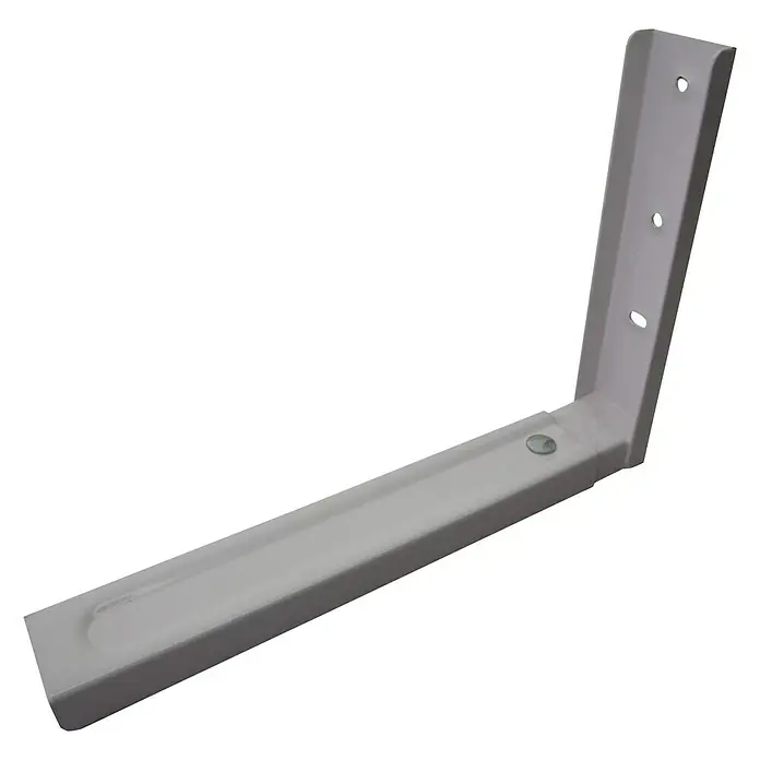 Vormann Wandkonsole - 290 x 49 x 220 mm, Belastbarkeit: 40 kg, Weiß - Nahaufnahme einer weißen Mikrowellenhalterung, die für die Wandmontage konzipiert ist und über Montagelöcher verfügt.