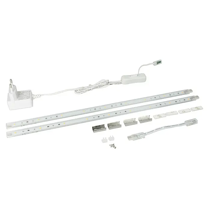 Tween Light LED-Band - Länge: 80 cm, Lichtfarbe: Warmweiß, 3 W, 260 lm - Produktbild von LED-Leuchten-Set mit Zubehör, inklusive Netzteil, Verbindungsstücke und Befestigungsmaterial für eine einfache Installation.