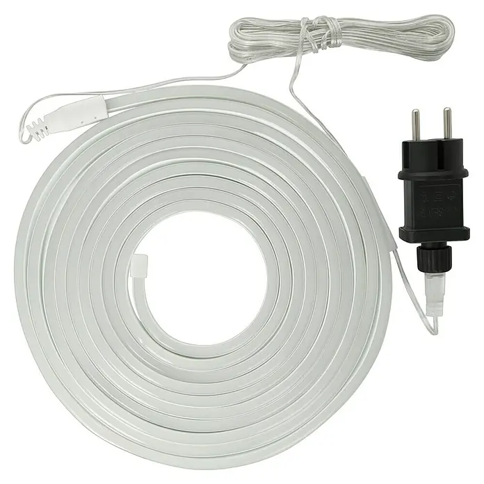 Starlux LED-Lichtschlauch - 5 m, 6 W, Warmweiß - Flexible LED-Lichterschlauch mit Eurostecker, aufgerollt dargestellt, für den Innen- und Außenbereich geeignet.