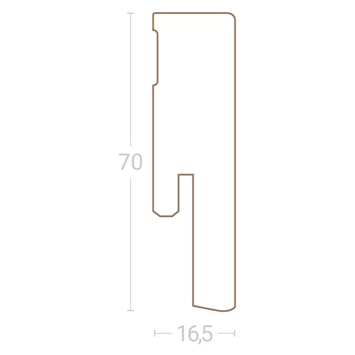 Parador Sockelleiste Eiche D092 - 220 cm x 16,5 mm x 70 mm, MDF - Brauner Profilquerschnitt mit Verzahnung, Maße 70x16,5mm.