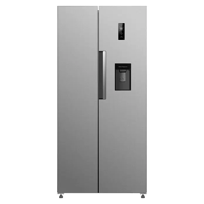 PKM Kühl-Gefrierkombination GKS SBS490NFWDIXJ - Nutzinhalt Gesamt: 444 l, 61 x 83 x 178,5 cm, Inox-Design - Edelstahl Side-by-Side Kühlschrank mit Elektronikdisplay, Wasserspender und einem vertikalen Griff.