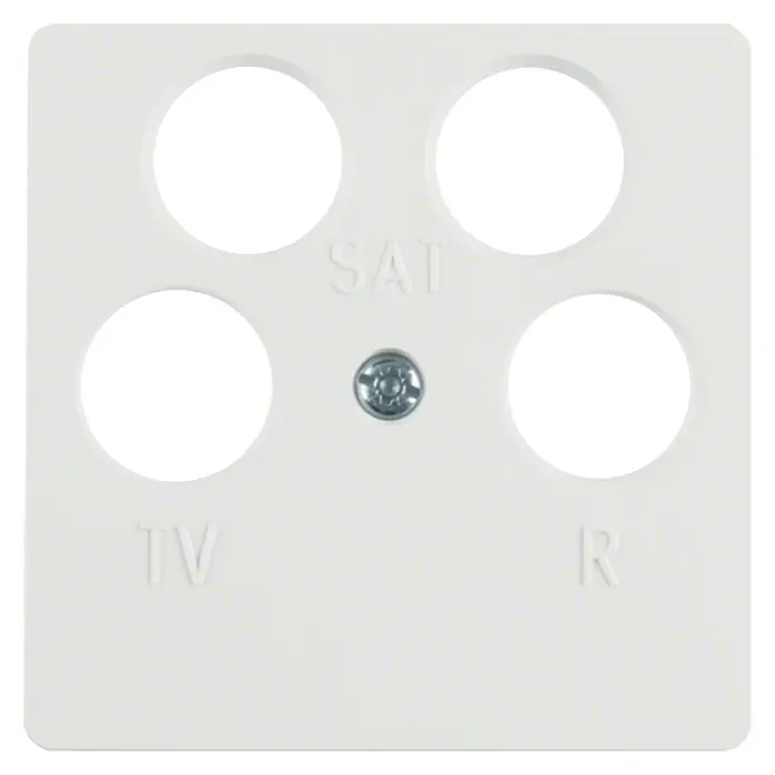 Berker S.1 Antennenabdeckung 14841909+11091909 - Polarweiß, Matt, Kunststoff, Unterputzmontage - Weiße Anschlussplatte mit vier Öffnungen und Beschriftungen für SAT, TV und Radio. Praktische Lösung für Medienanschlüsse.