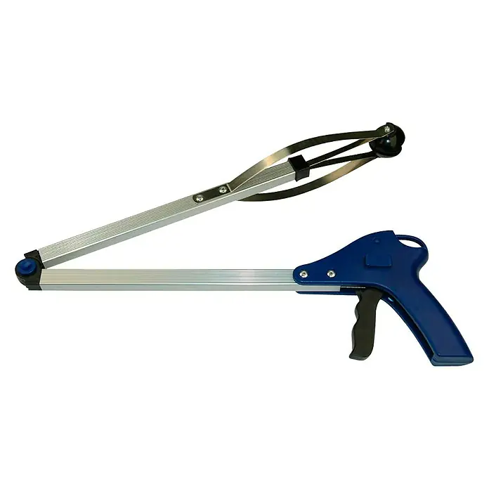 Greifarm - Länge: 80 cm - Greifzange mit blauem Griff und silbernem Arm. Ideal zum Aufheben von Gegenständen ohne Bücken, ergonomisch und leicht zu bedienen.