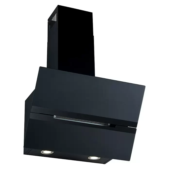 PKM Schräghaube S50-60ABP - Breite: 59,5 cm, Max. Gebläseleistung Abluftbetrieb: 580,5 m³/h, Schwarz - Elegante schwarze, schräge Küchenabzugshaube mit glänzender Oberfläche, integrierten Lichtern und sichtbarem Fettfilter.