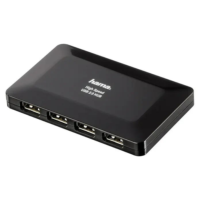 Hama USB-Hub - 4 x USB-Kupplung 2.0 - Schwarzer Hama High Speed USB 2.0 Hub mit vier USB-Anschlüssen für schnelle Datenübertragung und komfortable Erweiterung der Anschlussmöglichkeiten.