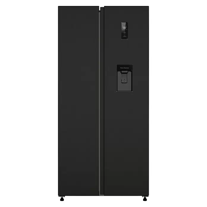 PKM Kühl-Gefrierkombination SBS 480NFWDBJ - Nutzinhalt Gesamt: 444 l, 61 x 83 x 178,5 cm, Schwarz - Schwarzer Side-by-Side Kühlschrank mit Digitalanzeige und integriertem Wasserspender.