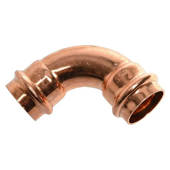Kupfer-Pressbogen II - Durchmesser: 28 mm, Winkel: 90 °, Presskontur: V - Kupfer-Pressfitting 90-Grad-Bogen für die Installation von Rohrleitungssystemen.