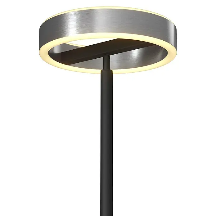 Tween Light LED-Stehleuchte Orlando - Höhe: 180 cm, Sandschwarz, Chrom, Warmweiß - Moderne Stehlampe mit silbernem, ringförmigem Lampenschirm und warmweißem Licht. Elegantes Design für Innenräume.