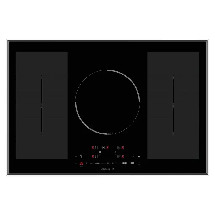Wolkenstein Kochfeld WIF77-2FZF - Anzahl Induktionskochstellen: 5 Stk. - Schwarzes Glaskeramik-Induktionskochfeld mit flexiblen Kochzonen, digitalen Touch-Bedienelementen, Boost-Funktion und Timer.
