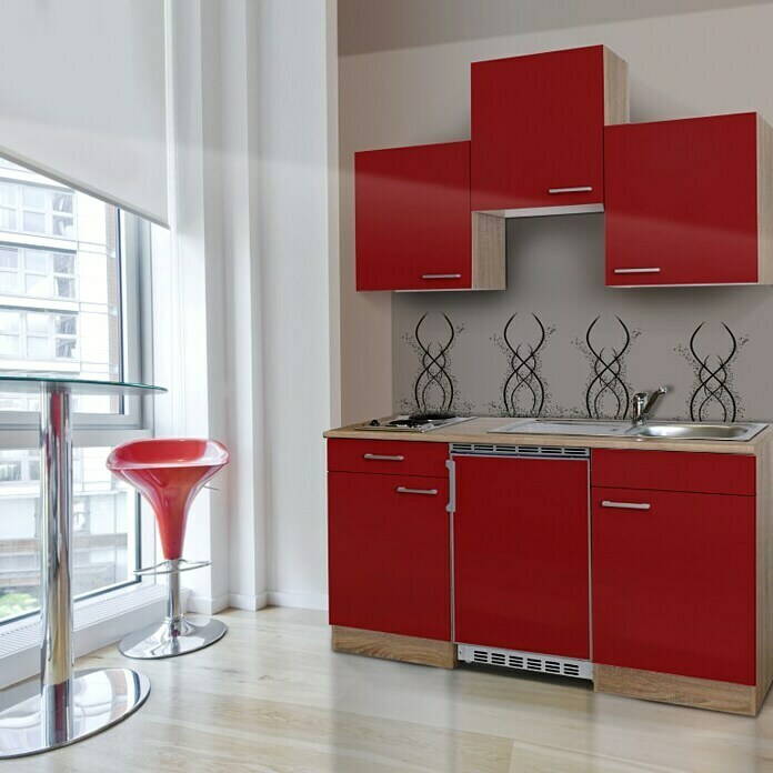 Respekta Single-keuken (Breedte: 150 cm, Met glaskeramische kookplaat, Rood)