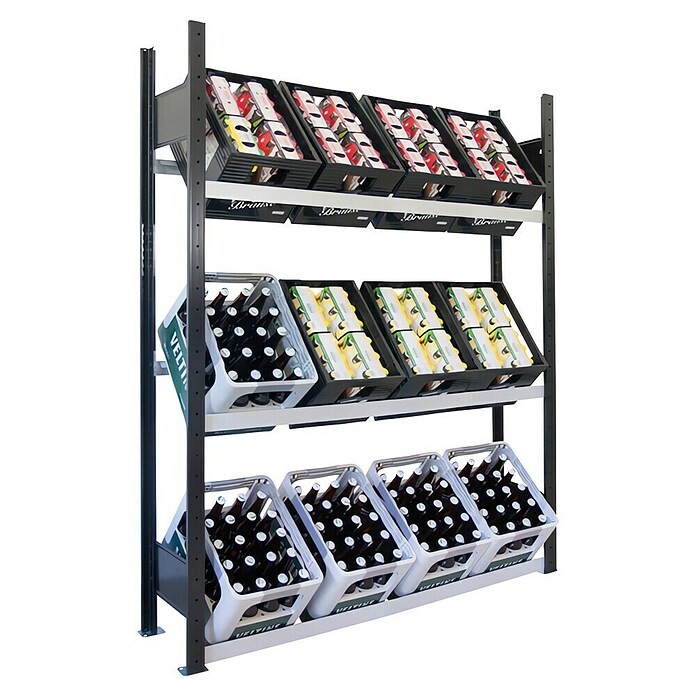 Getränkekistenregal für 12 Kisten (H x B x T: 180 x 130 x 30 cm, Stecken, Schwarz-Silber) | BAUHAUS