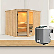 Karibu Systemsauna Fiona 3 (Mit 9 kW Saunaofen mit integrierter Steuerung, Ohne Dachkranz, 196 x 231 x 198 cm)