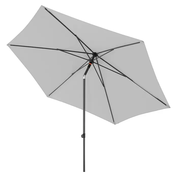 Doppler Marktschirm myZone Push Up - Hellgrau, Durchmesser Bespannung: 300 cm - Hellgrauer rechteckiger Terrassenschirm von unten, mit Mast und inneren Streben.