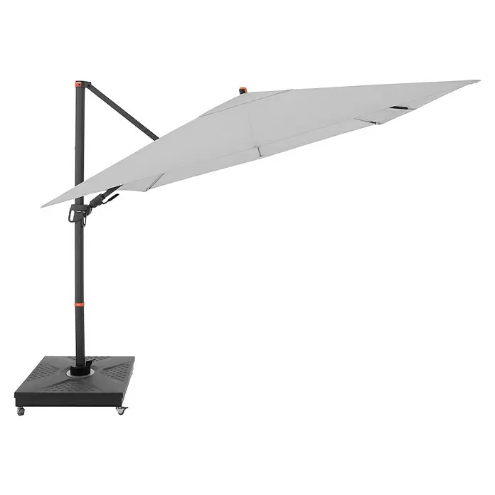 Doppler Ampelschirm myZone AX - Hellgrau, Bespannungsmaß (L x B): 280 x 280 cm - Grauer Sonnenschirm mit Mast und Fuß. Der moderne Sonnenschutz ist ideal für den Garten oder die Terrasse und bietet angenehmen Schatten.