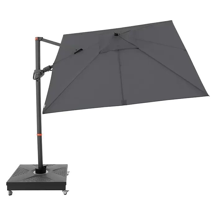 Doppler Ampelschirm myZone AX - Anthrazit, Bespannungsmaß (L x B): 210 x 210 cm - Dunkelgrauer Ampelschirm mit quadratischem Schirmdach, auf einem seitlichen Mast mit Rollfuß.