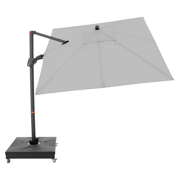 Doppler Ampelschirm myZone AX - Hellgrau, Bespannungsmaß (L x B): 210 x 210 cm - Hellgrauer Ampelschirm mit dunkelgrauem Mast und schwarzem, rollbaren Fuß für den Außenbereich.