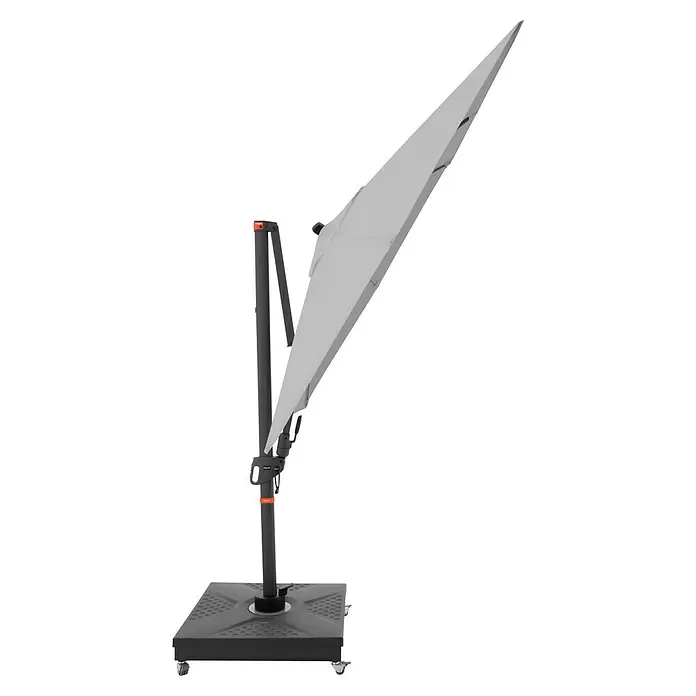 Doppler Ampelschirm myZone AX - Hellgrau, Bespannungsmaß (L x B): 210 x 210 cm - Grauer Ampelschirm mit dunkelgrauem Mast und rollbarem Standfuß für den Außenbereich.