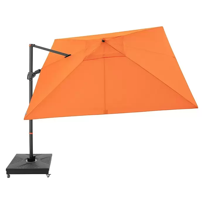 Doppler Ampelschirm myZone AX - Orange, Bespannungsmaß (L x B): 280 x 280 cm - Orange freischwebender Sonnenschirm mit dunkelgrauem Gestell und mobilem Rollfuß für Sonnenschutz.