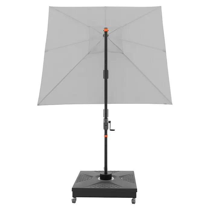 Doppler Ampelschirm myZone AX - Hellgrau, Bespannungsmaß (L x B): 210 x 210 cm - Quadratischer hellgrauer Gartenschirm mit dunkelgrauem Mast, Kurbel und rollbarem Fuß.